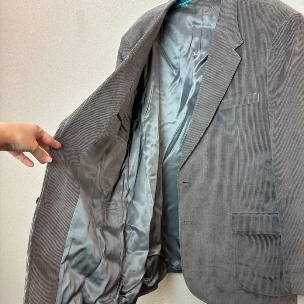 Joe Namath Blazer Mens 50L Grey Corduroy Sport Coat Blazer Academic Classic Chic